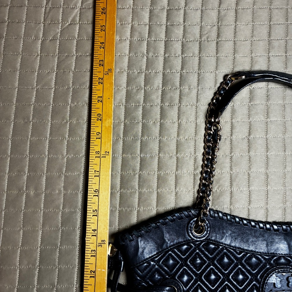 Tory Burch Marion Quilted Black Leather Tote Bag Gold Chain Shoulder Bag Large - Picture 9 of 9